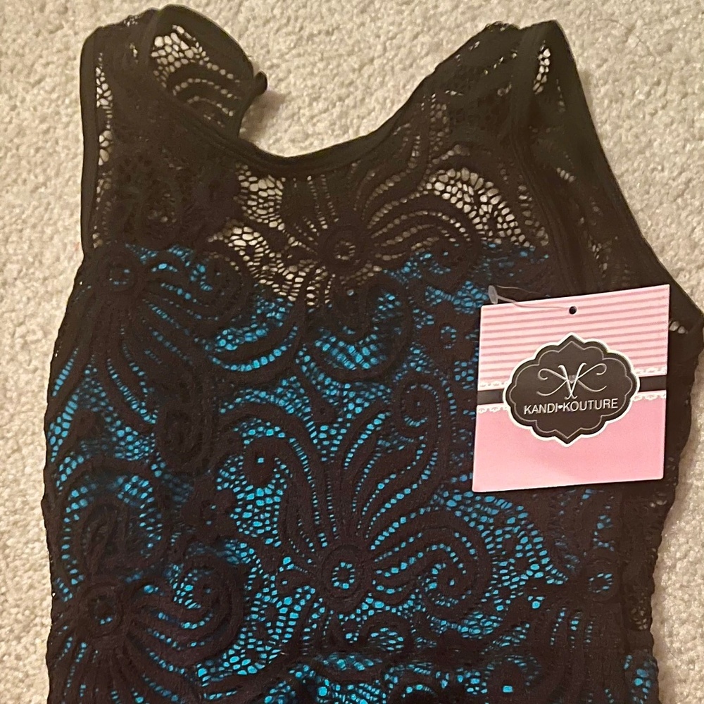 KK black lace with turquoise under leotard